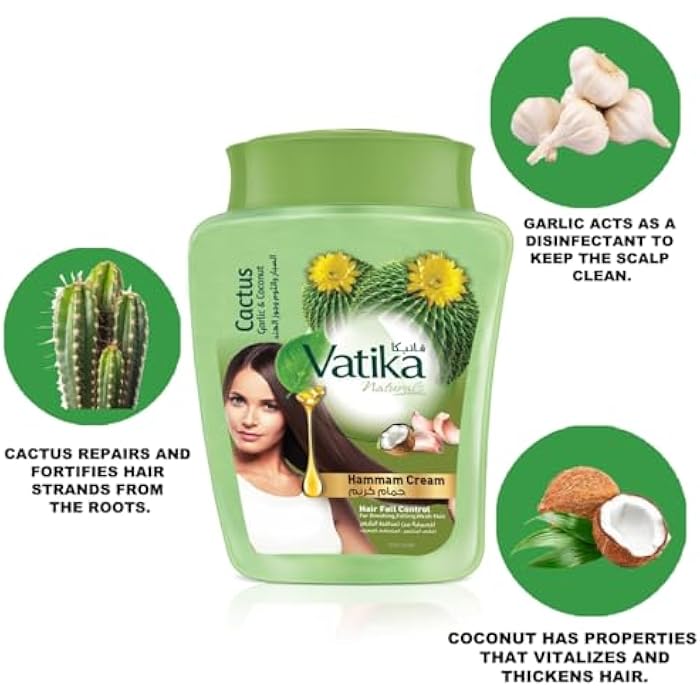 Vatika Naturals Hair Fall Control Hammam Cream (900g) | Natural Extract of Garlic, Cactus and Coconut | Strengthens and Nourishes Weak Hair - Image 4